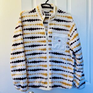 Dickies Falkville Fleece Jacket Men's XXL Sherpa Winter Red Cream Yellow Striped